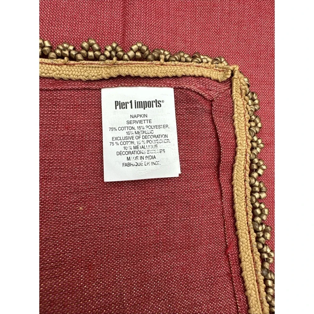 VGT PIER ONE Set Of 6 Beaded Napkin & Rings - Napkins Sz 20x20